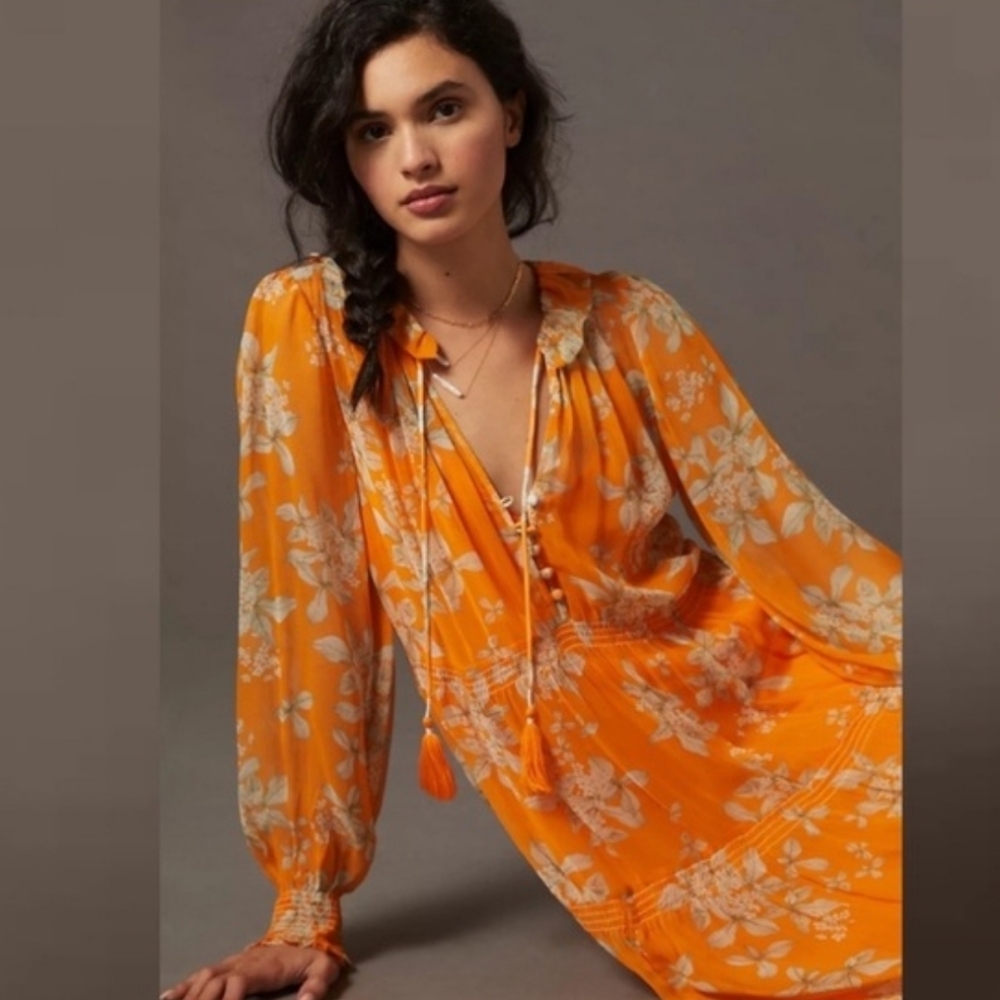 New!Anthropologie Tge Marais Printed ‎ Chiffon Maxi Dress Floral - Picture 3 of 14